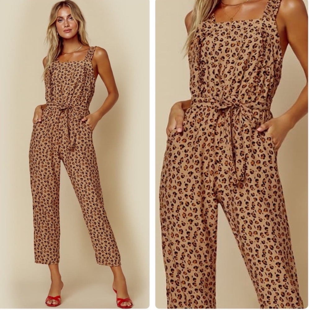 Rue Stiic Costello Leopard Ruffle‎ Overalls Jumpsuit Large